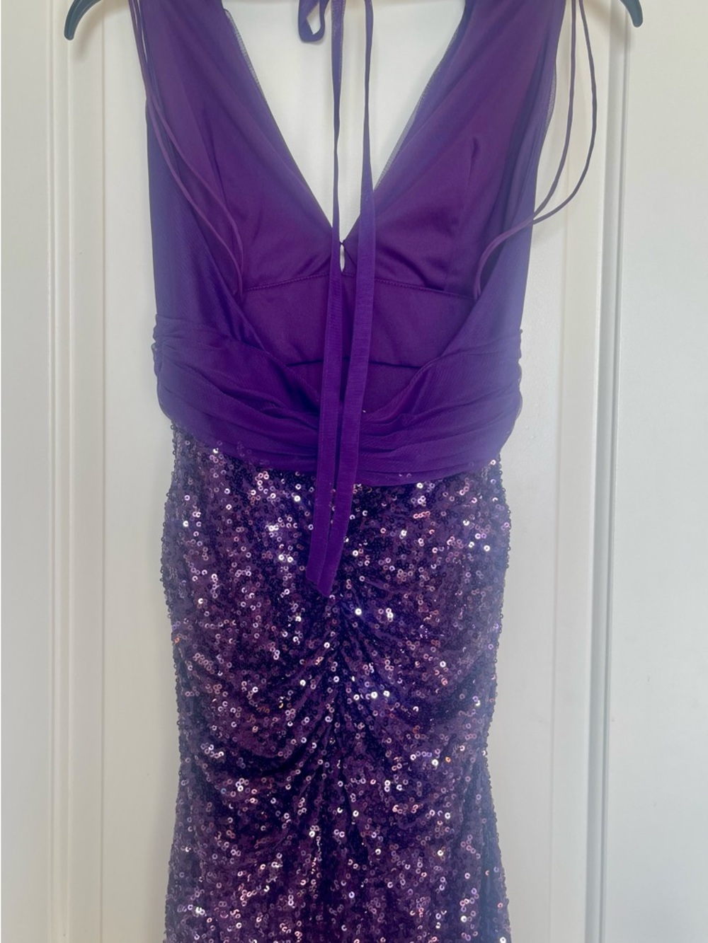 Badgley Mischka Purple Sequin Backless Evening Gown - Picture 2 of 4